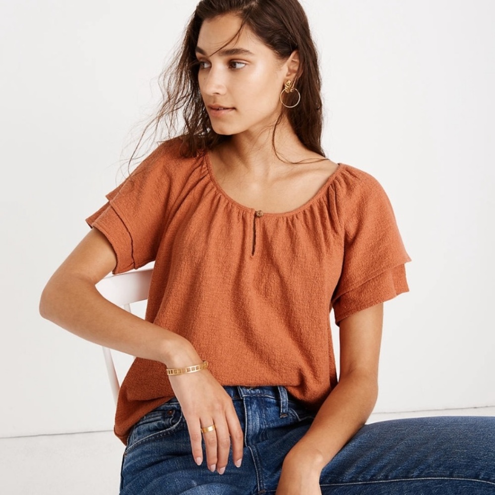 NWT! Madewell Texture & Thread Tiered Sleeve Top